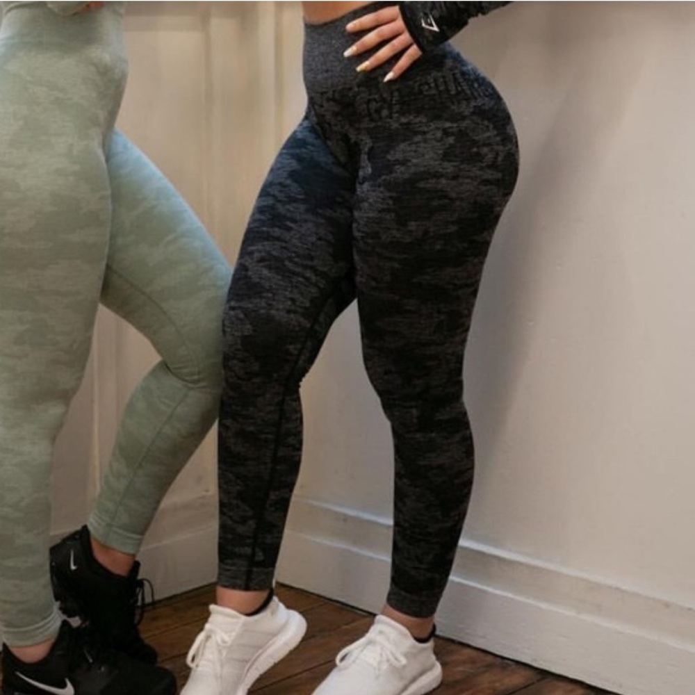 GYMSHARK Camo Seamless Leggings Black Medium